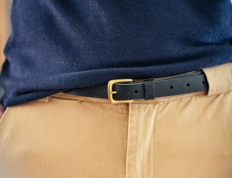 Men &SONS Leather Goods>Virgil Thin Black Leather Belt